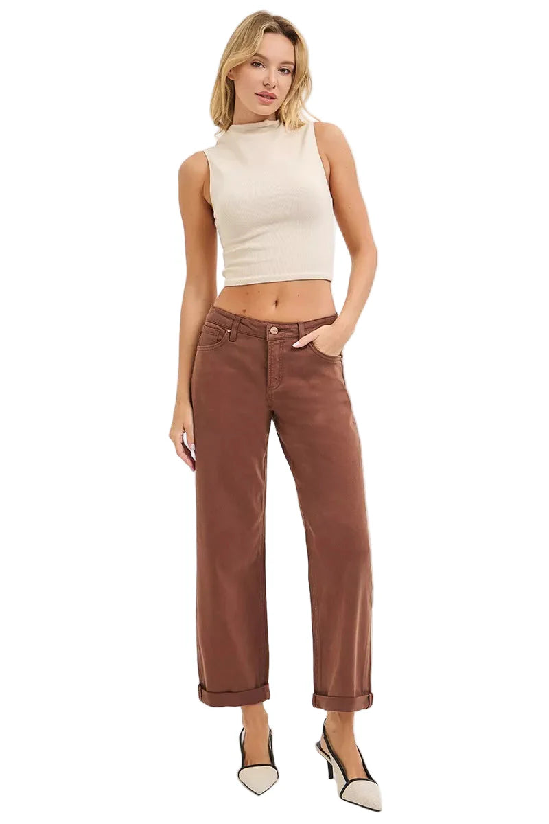 RISEN Full Size Tummy Control Mid Rise Ankle Barrel Baggy Plus Size Garden Naked Curves