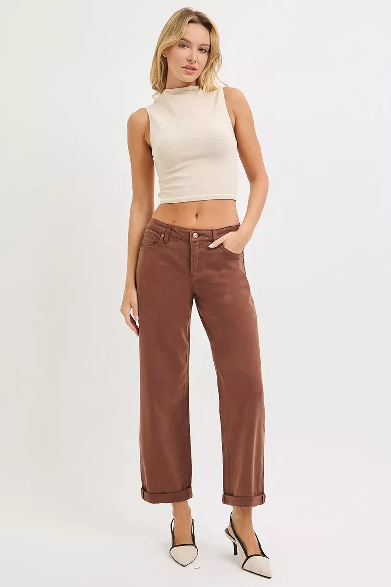 RISEN Full Size Tummy Control Mid Rise Ankle Barrel Baggy Plus Size West2East Surf