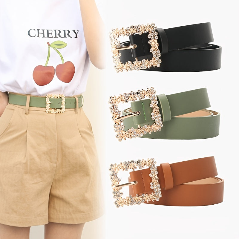 2023 Women'S Fashion Accessory, Elegant Alloy Rhinestone Pin Buckle Belt, Versatile Dress Decorative Accessory, Casual & Sporty Style, Hand Washable - Ideal for Weekend and Festive Occasions, Weekend Casual Wear|Elegant Acces NovaCart