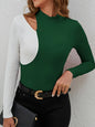 Cutout Contrast Mock Neck Long Sleeve T-Shirt New Era Fashion LLc