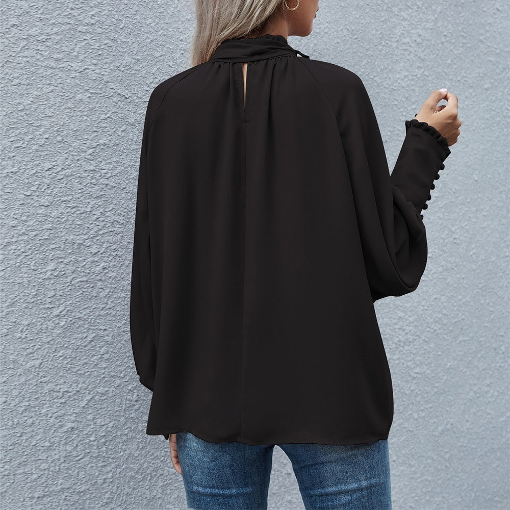 Ins Long-sleeved Blouse Bowknot Puff Sleeves Fashion Commuter Office Tops Women's Clothing See size chart under “more details” The Fashion Celestial