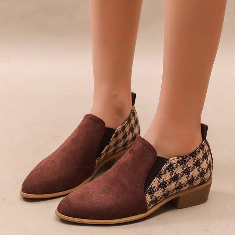 Women's Retro Color-Block Slip-On Heels – Round Toe Mid Heel Dress Shoes FitiqueFit