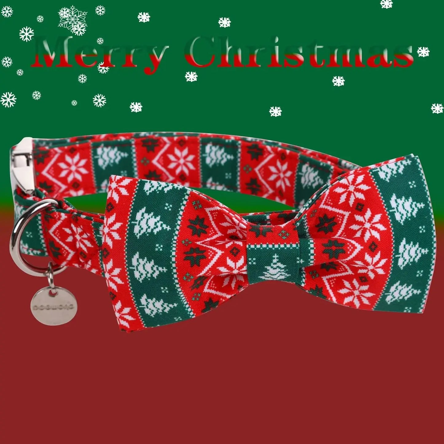 Festive Christmas Dog Collar with Removable Bow Tie - Soft, Durable, and Adjustable Cotton Collar for Small to Large Dogs