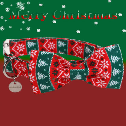 Festive Christmas Dog Collar with Removable Bow Tie - Soft, Durable, and Adjustable Cotton Collar for Small to Large Dogs