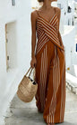 Women's Striped V-Neck Sleeveless Two-Piece Set FitiqueFit