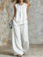 Women's Sleeveless Two-Piece Set – Solid Color Wide-Leg Pants & Top FitiqueFit