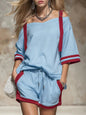 Women's Summer Contrast Color-Block Patchwork Shorts Set – 2-Piece FitiqueFit