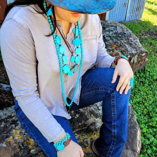 Blue Turquoise Slab on Narrow Leather Cuff Shop Style & More | Fresh Looks, Everyday Deals & Free Shipping