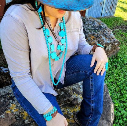 Blue Turquoise Slab on Narrow Leather Cuff Shop Style & More | Fresh Looks, Everyday Deals & Free Shipping