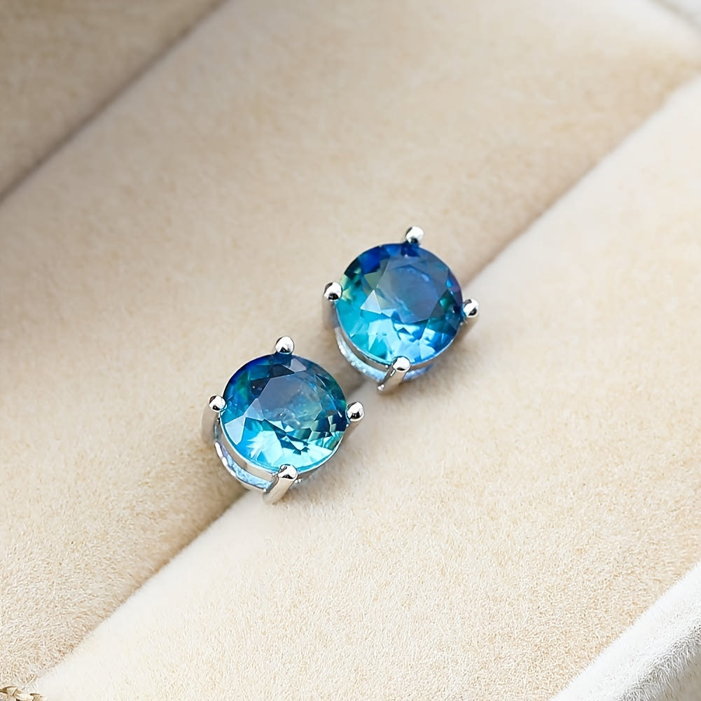 Sterling Silver Earrings, 925 Earrings, Color Earrings, Multi-Color Anti-Allergy, 678 Mm Round Single Gem Earrings, Suitable for Women And NovaCart