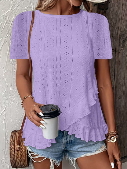 Women’s Casual Solid Color Short Sleeve Crew Neck Top FitiqueFit