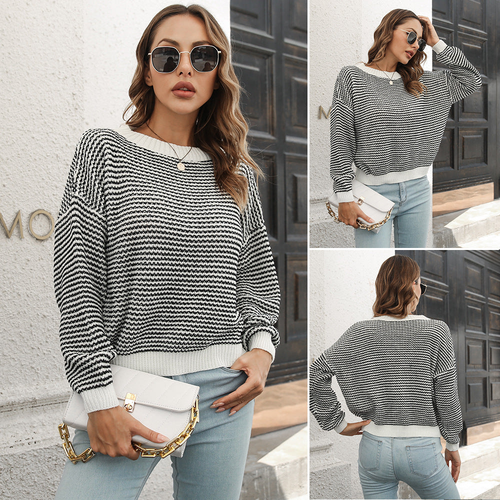 Striped Sweater Women's Loose Long Sleeve Casual Grayceful LLC