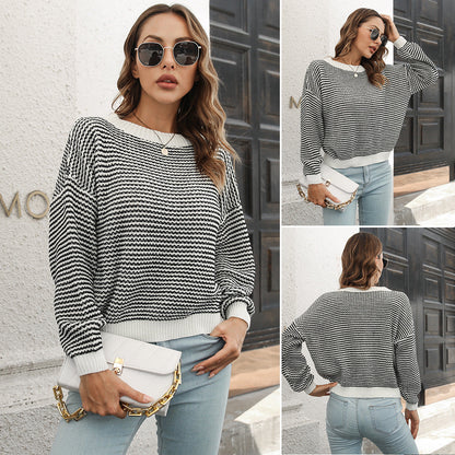 Striped Sweater Women's Loose Long Sleeve Casual Grayceful LLC