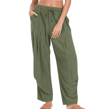 Womens Solid-Color Cotton-Linen Casual Loose Straight Pockets Lounge Pants With Drawstring See size chart under “more details” The Fashion Celestial