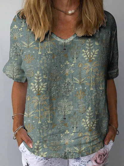 Artistic Retro Digital Print Pullover Top – Women’s Chinese Style FitiqueFit