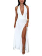 Ekaliy Sexy Halter Dress for Women Bow Tie Backless Dress High Slit White Long Dress 2XL New Era Fashion LLc
