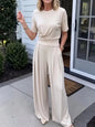 Women's Loose Crew-Neck T-Shirt & Wide-Leg Pants Two-Piece Set FitiqueFit