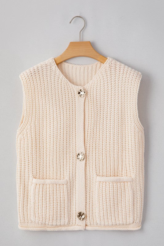 Solid Textured Buttoned Oversized Sweater Vest Shop Style & More | Fresh Looks, Everyday Deals & Free Shipping