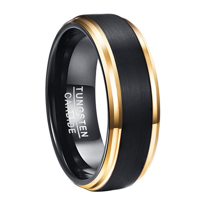 8mm Width Vacuum Plating Golden Edge Black Matte Surface Men's Tungsten Ring USA Size 7-15 NovaCart