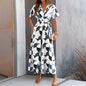 Women's Geometric Print Lace-Up Shirt Jumpsuit – Wide-Leg High-Waist Boho FitiqueFit