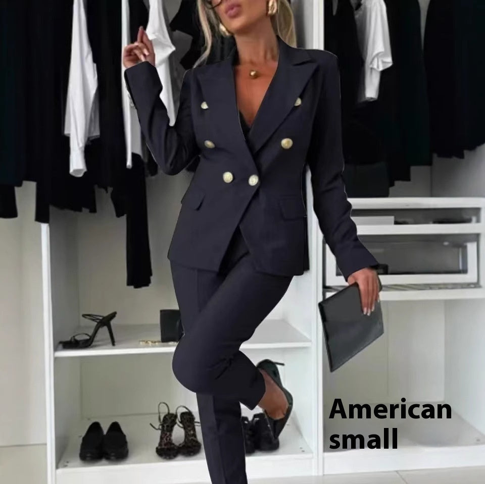 Double-Breasted Lapel Blazer & Zip-Up Trousers Suit FitiqueFit