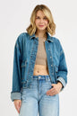 RISEN Oversized Cargo Pocket Denim Jacket with Cuffed Sleeves West2East Surf