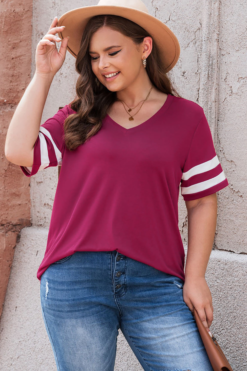 Plus Size Striped V-Neck Tee Shirt See size chart under “more details” The Fashion Celestial