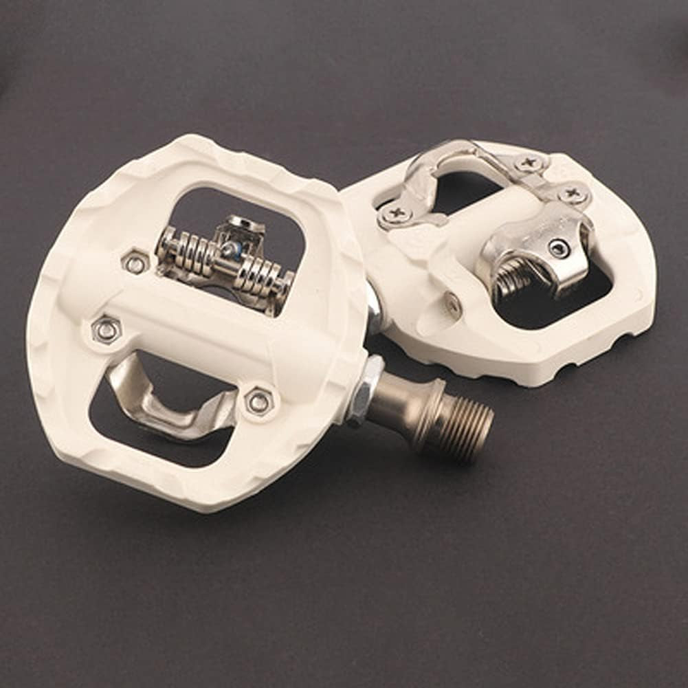 MTB Pedals Clipless SPD Self-Locking Pedals Compatible with Shimano SPD Lightweight Nylon Fiber Bicycle Platform Pedals with Cleat Included for BMX MTB Spin Trekking Bike，9/16" White