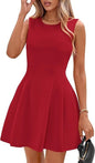 Sleeveless Solid Color Pleated Dress | Flared Midi Casual FitiqueFit