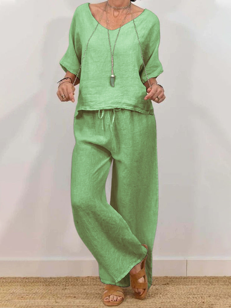 Women’s Multi Color Two Piece Set V Neck Top & Pants FitiqueFit