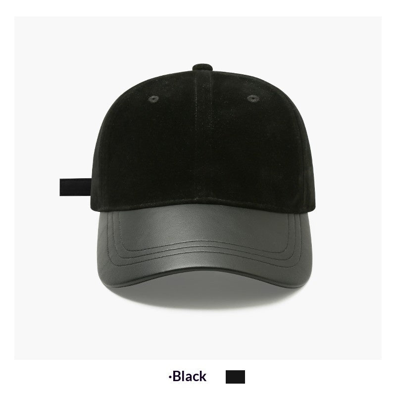 Women's Retro Suede Patchwork Baseball Cap – Leather Brim Dome Crown FitiqueFit