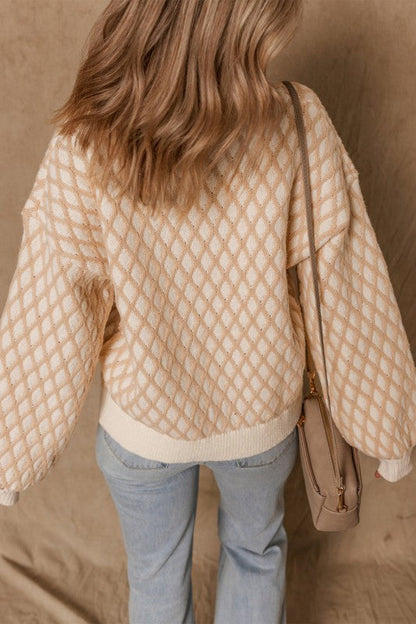 Rhombus Textured Knit Mock Neck Sweater Shop Style & More | Fresh Looks, Everyday Deals & Free Shipping