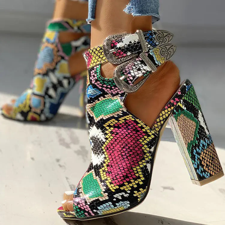 Large Women's Sandals with High Thick Heels