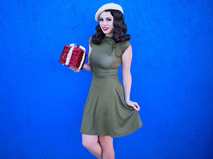 Olive Dot Bombshell Dress - Plus Sizes only Retrolicious
