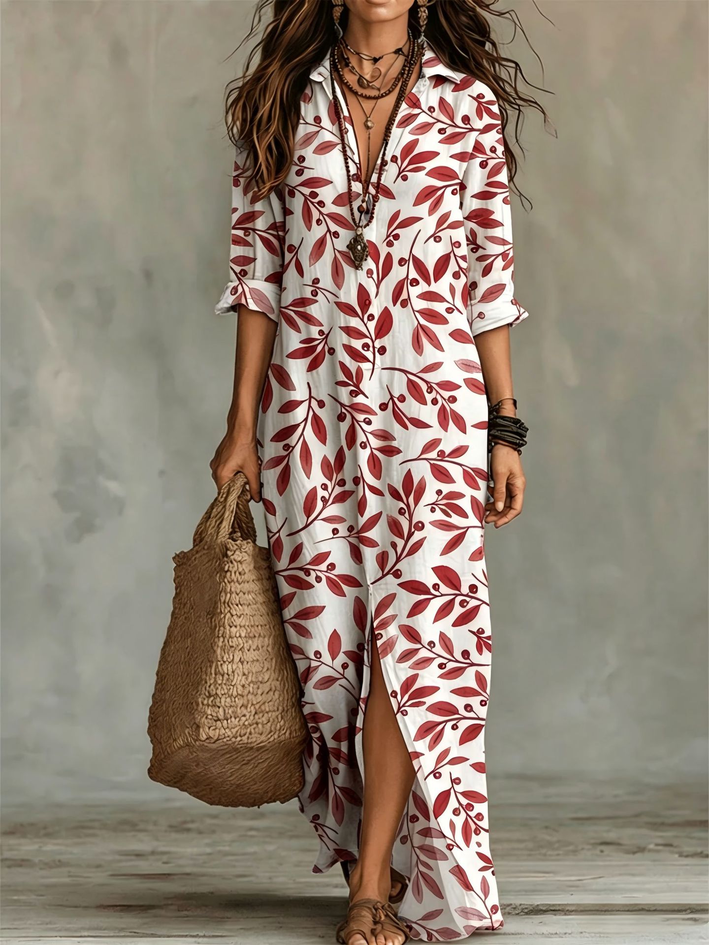 Digital Print Lapel Midi Shirt Dress – 5 Colors, S–3XL FitiqueFit