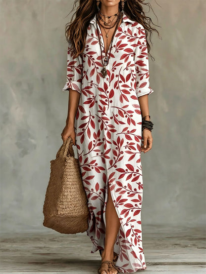 Digital Print Lapel Midi Shirt Dress – 5 Colors, S–3XL FitiqueFit