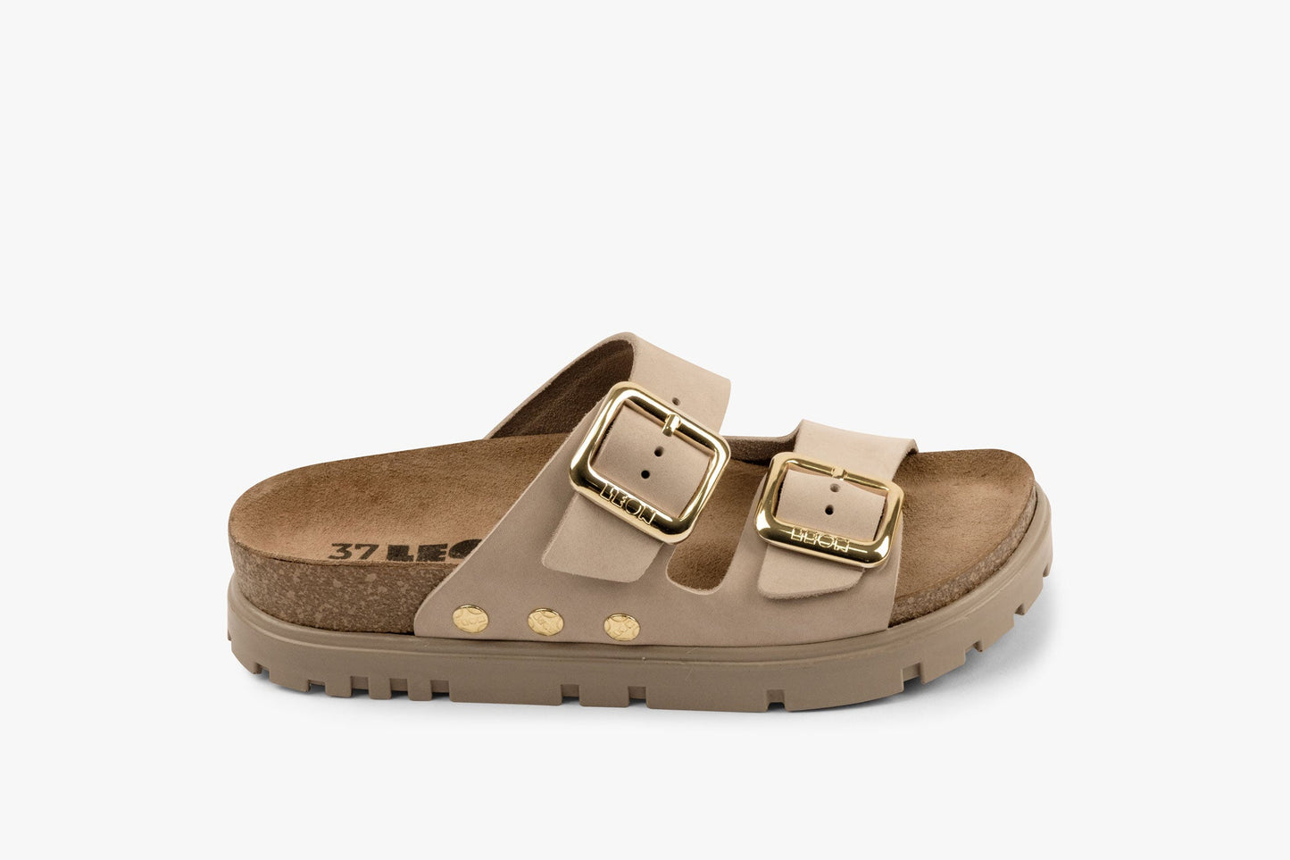 Portofino II by LEON- Women’s Leather Sandal – Double Strap Slide with Cork-style Footbed & Adjustable Buckle LEON Footwear USA
