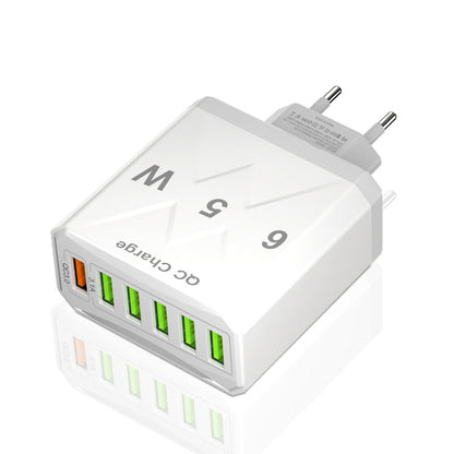 Standard 65W fast charging Korean standard mobile phone charger 6USB multi port fast charging head travel charger