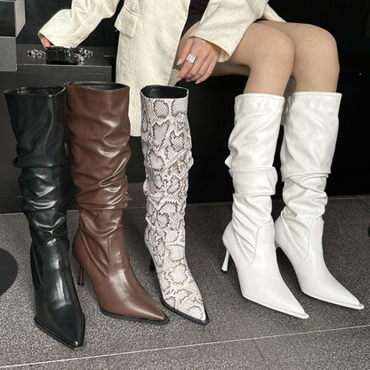 LuxSnakeskin Pointed Toe Knee High Boots Country in My Heart