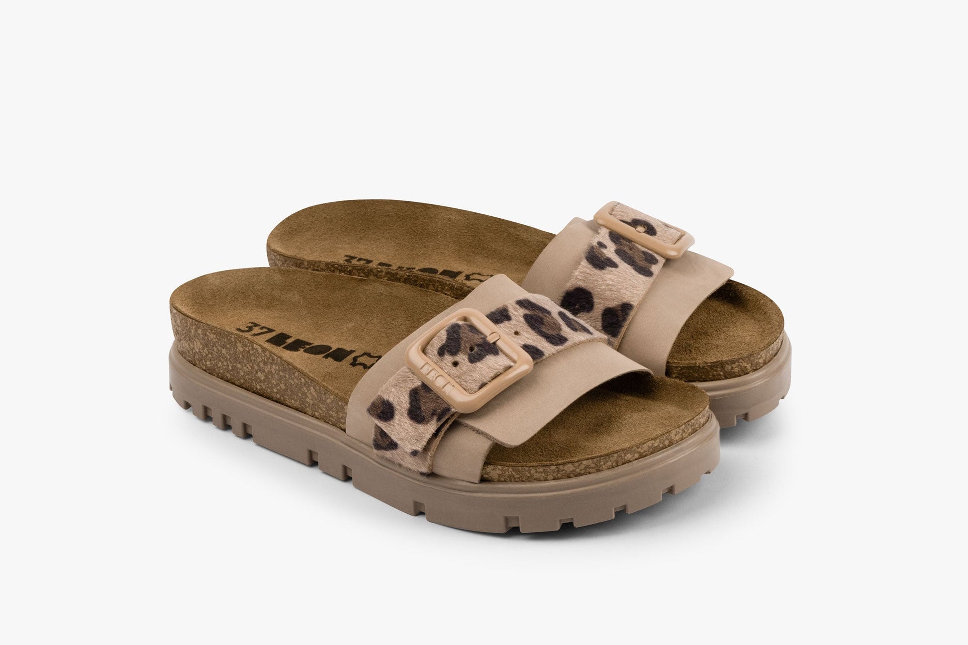 Tessa by LEON- Women’s Leather Sandal – Layered Strap Slide with Cork-style Footbed & Adjustable Buckle LEON Footwear USA