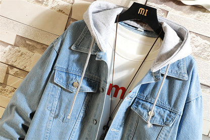 Women's Oversized Washed Denim Jacket – Hooded Loose Korean Style FitiqueFit