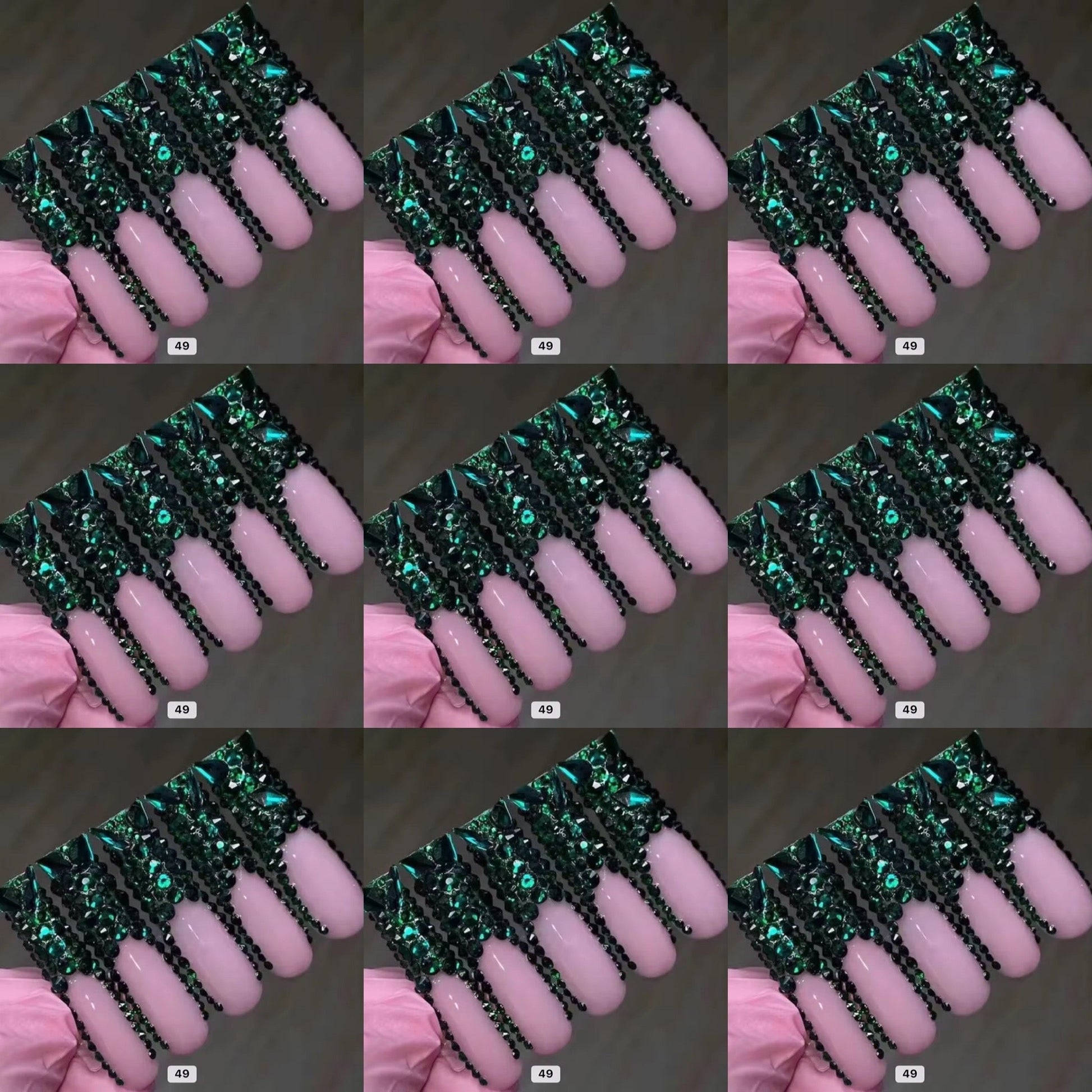 Green crystal long press on nails HOL stores