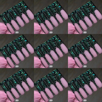 Green crystal long press on nails HOL stores