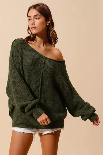 SO ME Loose Fit Exposed Seam Slouchy Boucle Sweater FitiqueFit