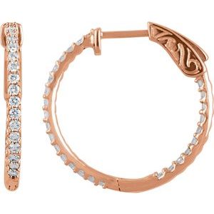 14K Rose 3/4 CTW Natural Diamond Inside-Outside 23 mm Hinged Hoop Earrings Ethereal Legacy Boutiques