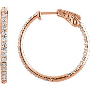 14K Rose 1 CTW Natural Diamond Inside-Outside 26.5 mm Hinged Hoop Earrings Ethereal Legacy Boutiques
