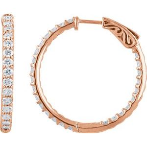 14K Rose 2 CTW Natural Diamond Inside-Outside 29.5 mm Hinged Hoop Earrings Ethereal Legacy Boutiques