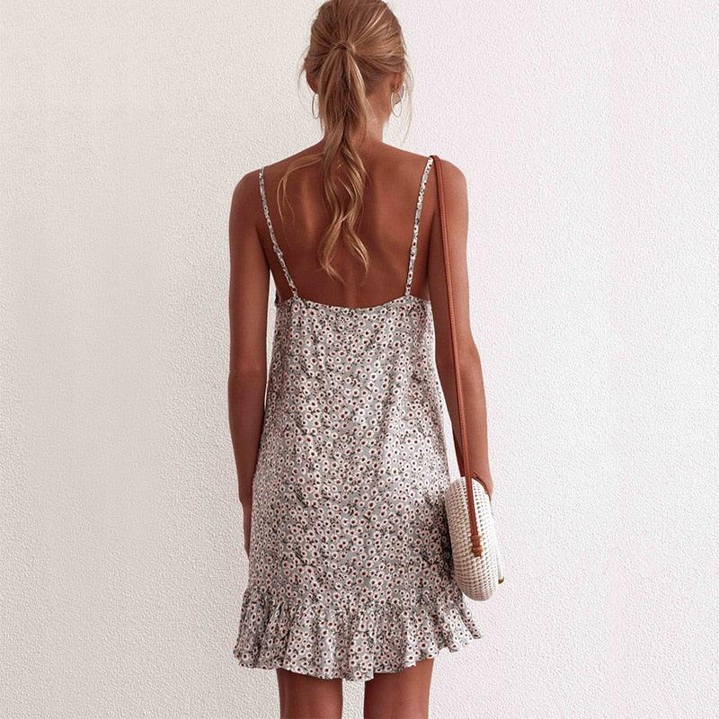Floral Print Summer Dress Spaghetti Strap Mini Dress Ruffled Country in My Heart