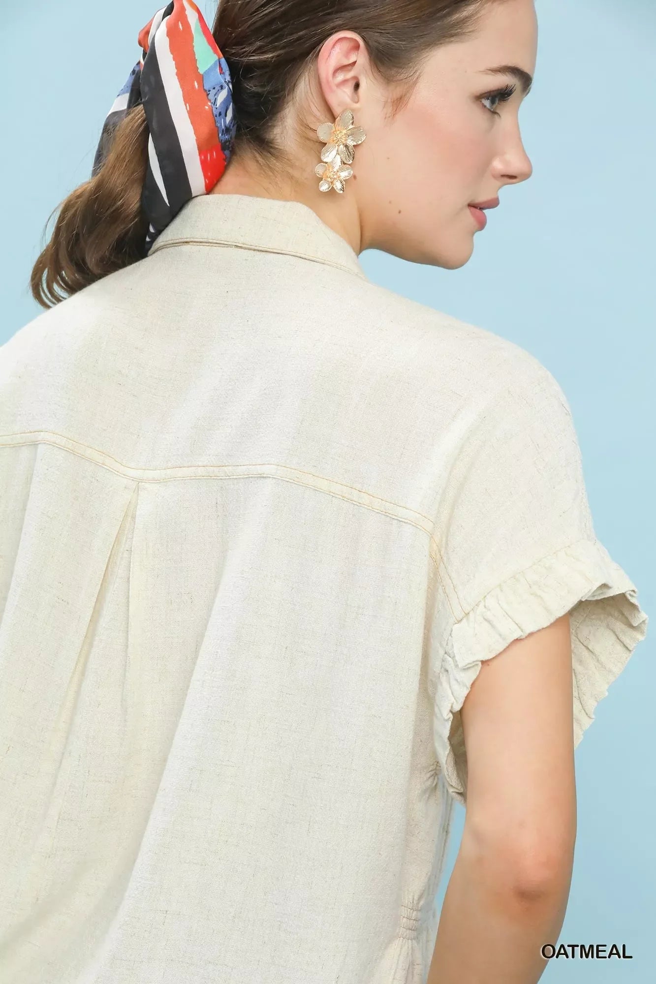 Umgee Washed Linen Blend Smocked Shirt Montret