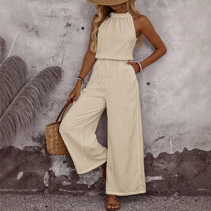 Women's Draped Neck Sleeveless Vest & Casual Pants Two-Piece Set FitiqueFit